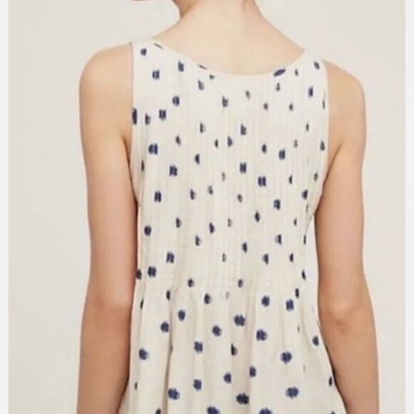 Anthropologie Maeve Saona Polka Dot Tank Pleat Swing Tan Blue medium 8 - Picture 4 of 14